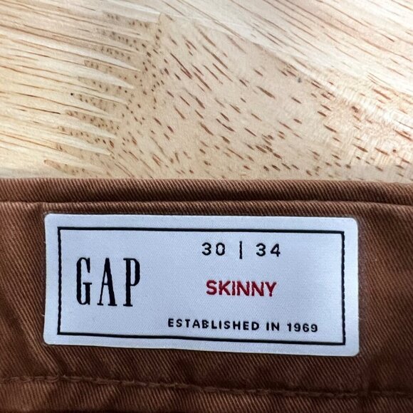 Gap Men’s Flat Front Skinny Khaki Pants Brown Size 30x34 Stretch - Picture 8 of 9